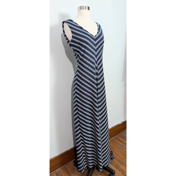 Blue/White Chevron 70s Maxi Dress - Picture 6 of 6